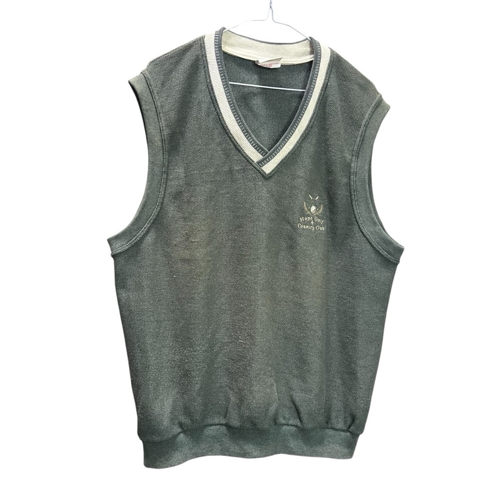 ATTRACTION Vintage Men's Green Sweater Golf Vest Large Sleeveless Country Club‎